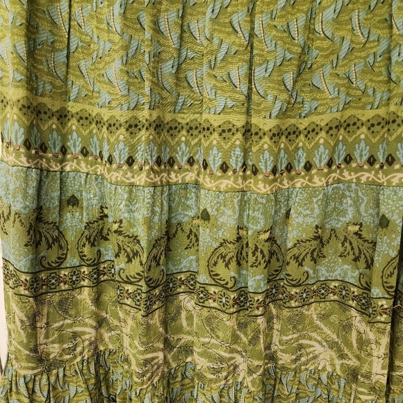 Vintage 90s bohemian Green and Yellow Tiered Midi Skirt - Picture 3 of 6